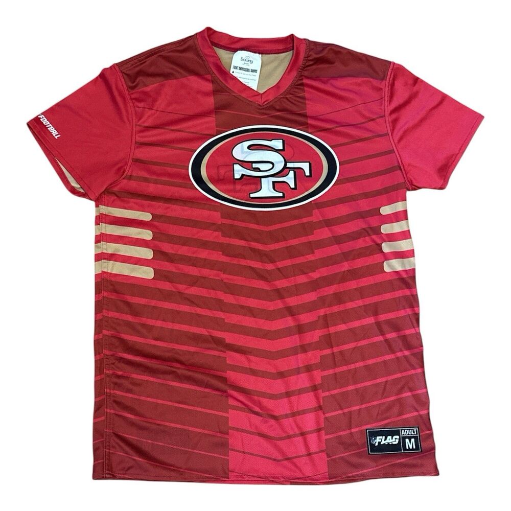 San Francisco 49ers Jersey Mens Medium Red Gold NFL Football Reversible NFL Flag